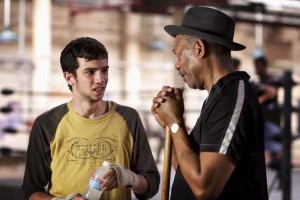 JAY BARUCHEL as Danger Barch and MORGAN FREEMAN as Scrap in Warner Bros. Pictures drama Million Dollar Baby.  The Malpaso production also stars Clint Eastwood and Hilary Swank.   PHOTOGRAPHS TO BE USED SOLELY FOR ADVERTISING, PROMOTION, PUBLICITY OR REVIEWS OF THIS SPECIFIC MOTION PICTURE AND TO REMAIN THE PROPERTY OF THE STUDIO. NOT FOR SALE OR REDISTRIBUTION.