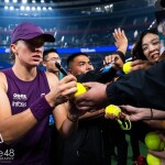 Iga Swiatek of Poland after winning the third round of the 2026 Dongfeng Voyah Wuhan Open WTA 1000 tennis tournament