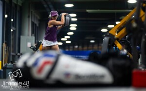 Iga Swiatek of Poland warms up before the third round of the 2026 Dongfeng Voyah Wuhan Open WTA 1000 tennis tournament